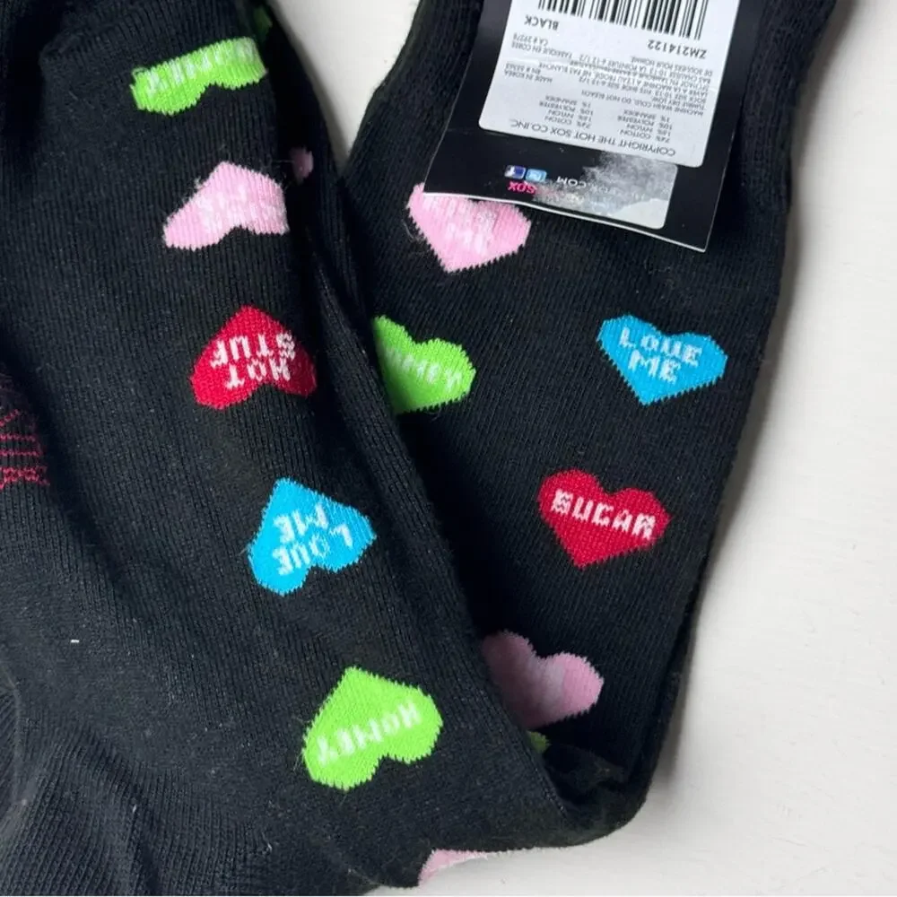Hot Sox  Women's Black Socks with Colorful Heart Motifs New With Tag